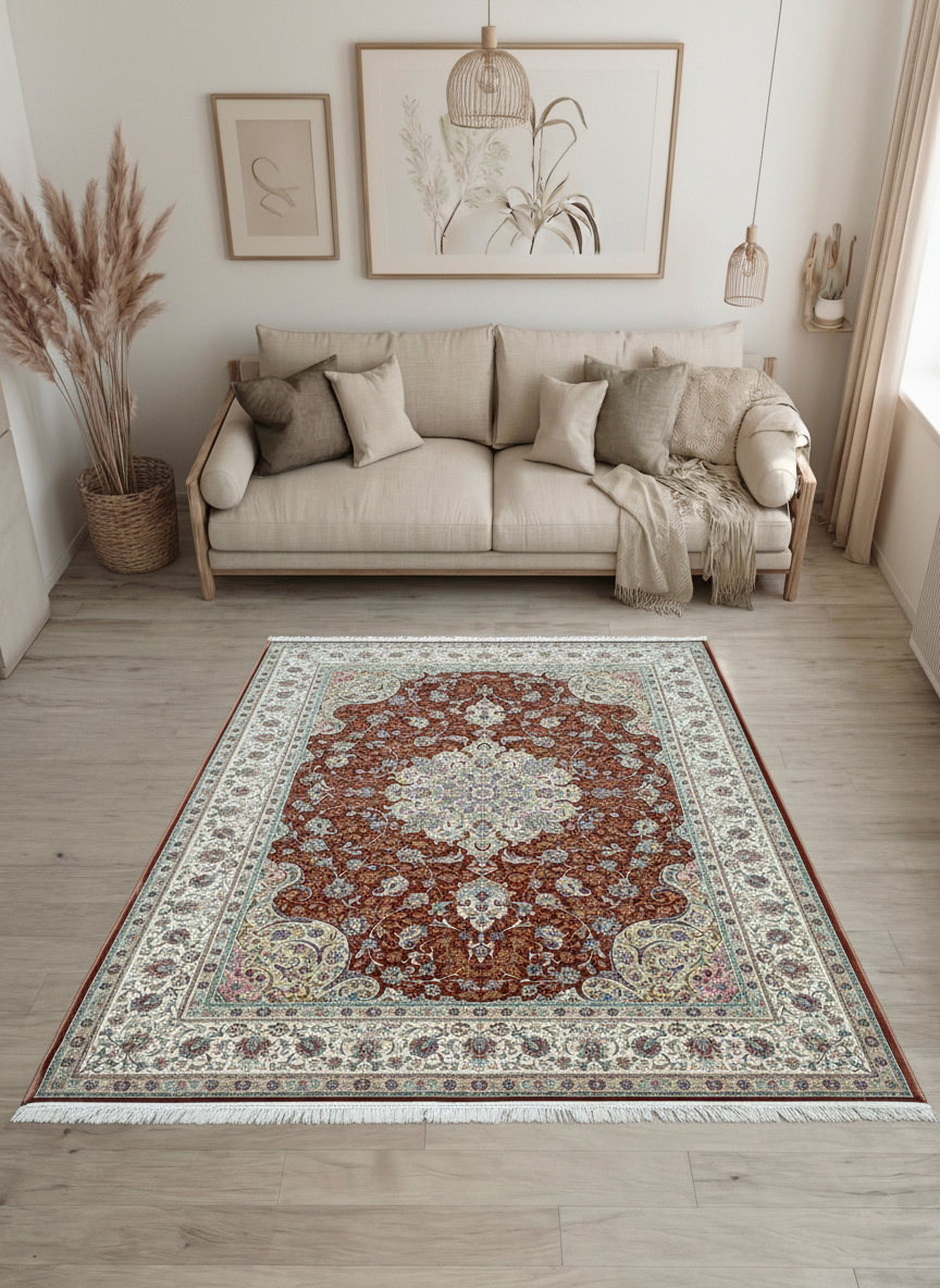 Perserteppich – Maschinell – 300 × 200 cm – Rot/Creme mit Medaillon