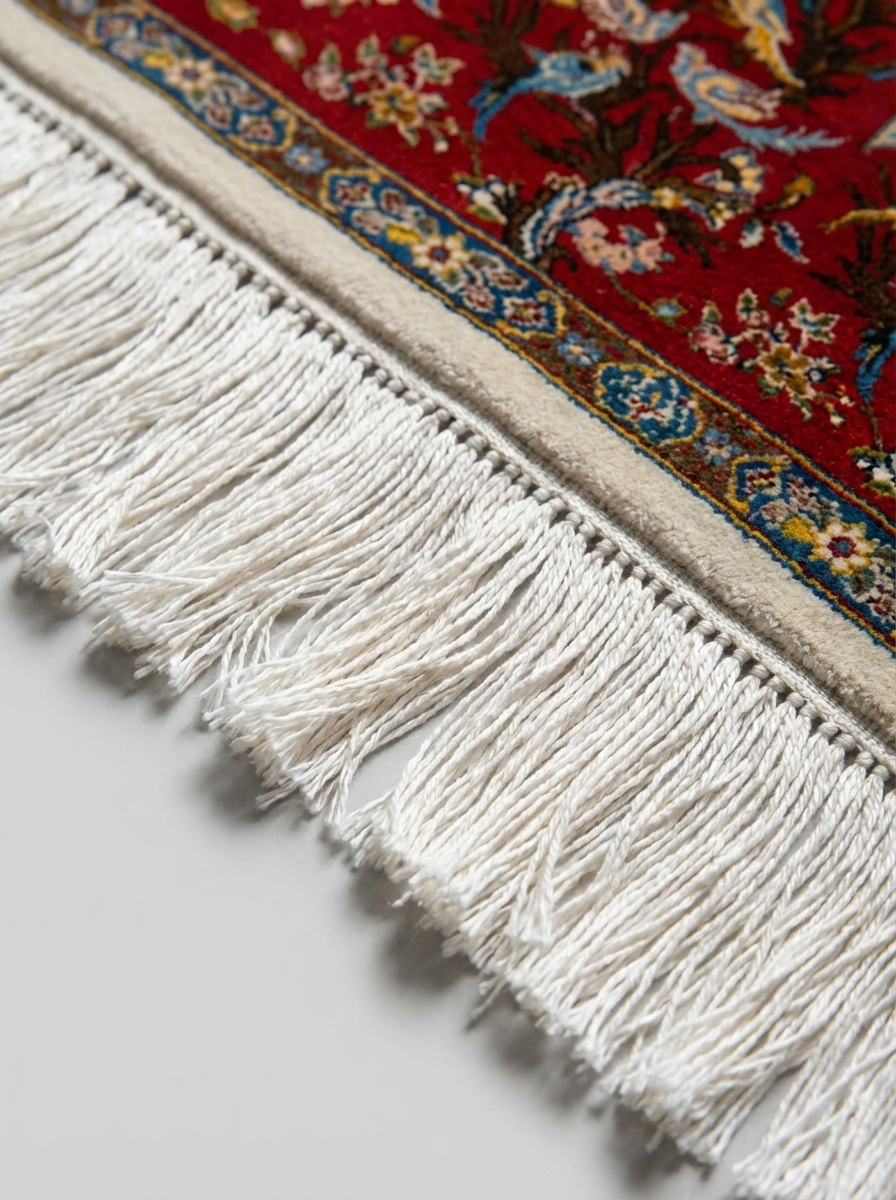 Ghom Seide Perserteppich – Creme/Rot – 215×150 cm (Maschinell)