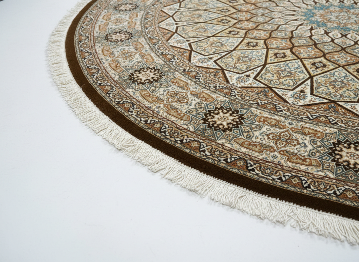 Perserteppich Rund – Maschinell – Ø 300 cm – Creme/Beige mit Stern-Medaillon