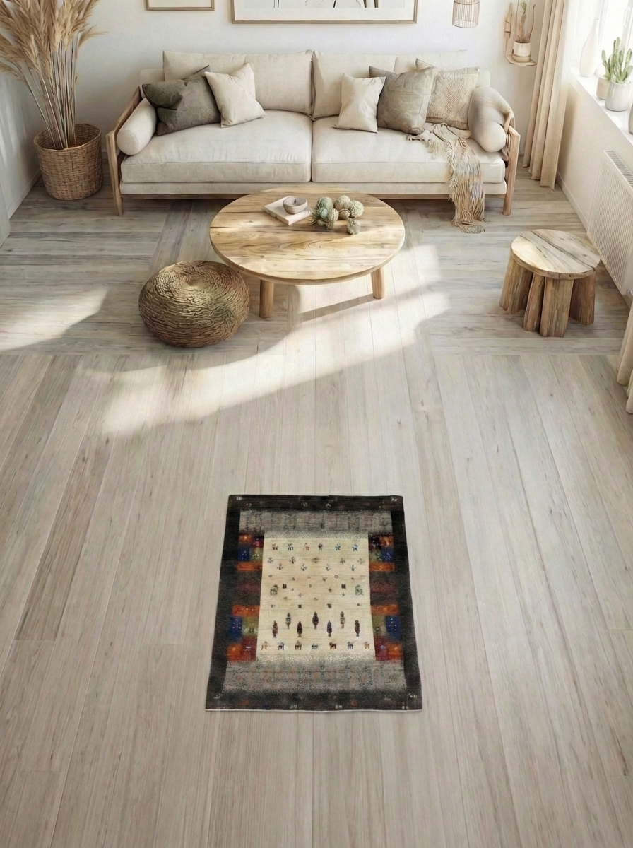 Handgeknüpfter Gabbeh Perserteppich – Creme/Mehrfarbig – 140×90 cm
