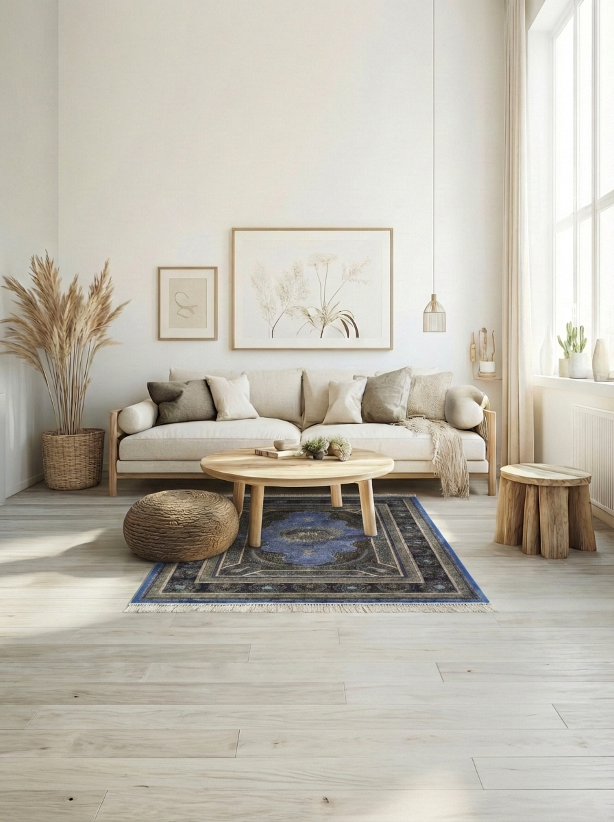 Ghom Seide Perserteppich – Blau – 230×150 cm (Maschinell)