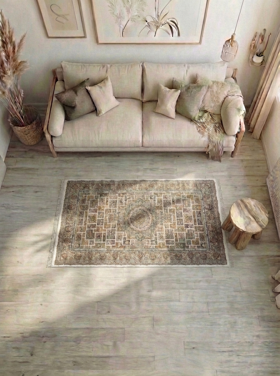 Täbriz Perserteppich – Maschinell – 225×150 cm – Beige/Braun (Medaillon & Kachelmuster)