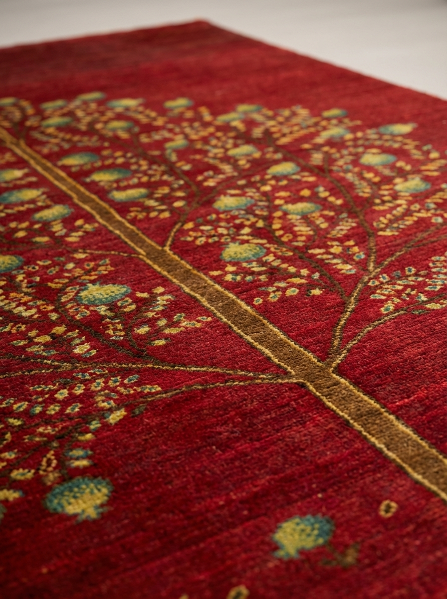 Gabbeh Perserteppich handgeknüpft – 200 × 145 cm – Rot mit Baummotiv – 1300 €