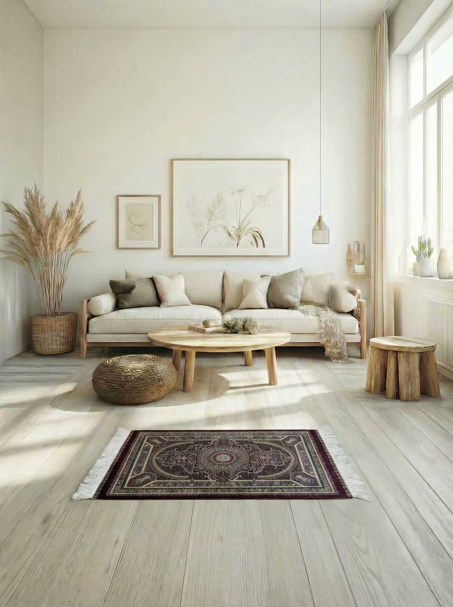 Ghom Seide Perserteppich – Bordeaux/Gold – 90×60 cm (Maschinell)