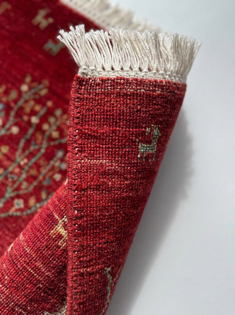 Gabbeh Perserteppich handgeknüpft – 240 × 154 cm – Rot mit Baummotiv