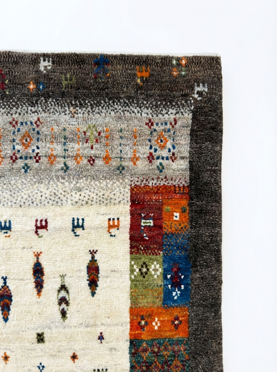Handgeknüpfter Gabbeh Perserteppich – Creme/Mehrfarbig – 140×90 cm