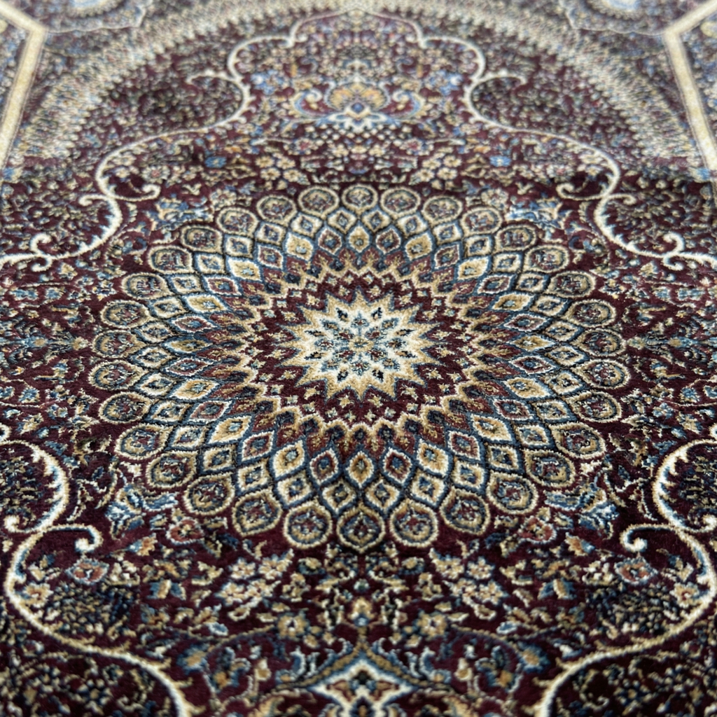 Ghom Seide Perserteppich – Bordeaux/Gold – 90×60 cm (Maschinell)