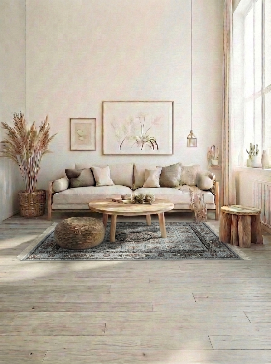 Täbriz Perserteppich – Maschinell – 225 × 150 cm – Grau Patchwork mit Medaillon