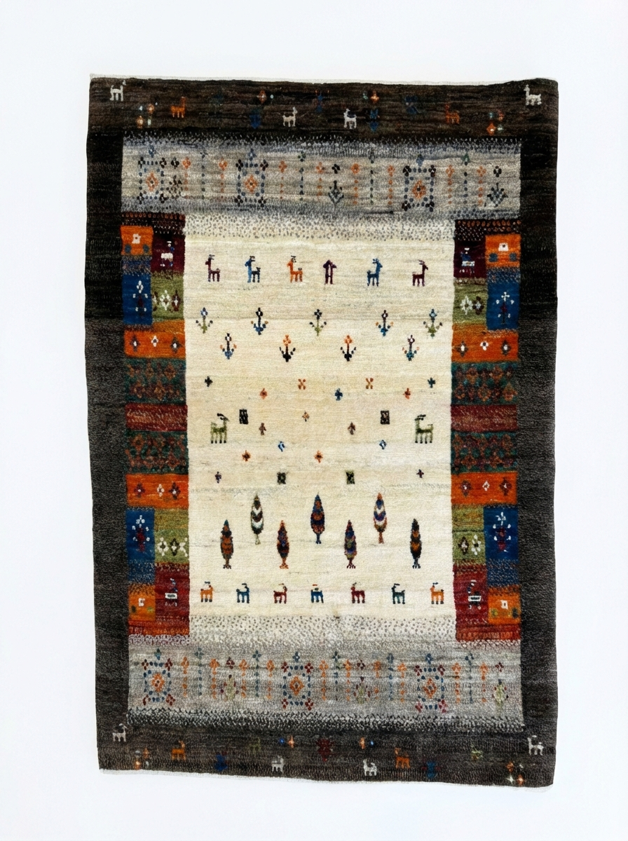 Handgeknüpfter Gabbeh Perserteppich – Creme/Mehrfarbig – 140×90 cm