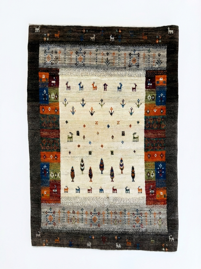 Produktfoto – Handgeknüpfter Gabbeh Perserteppich Creme/Mehrfarbig 140×90 cm