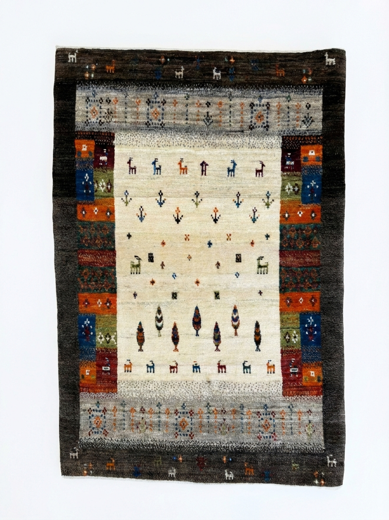 Handgeknüpfter Gabbeh Perserteppich – Creme/Mehrfarbig – 140×90 cm