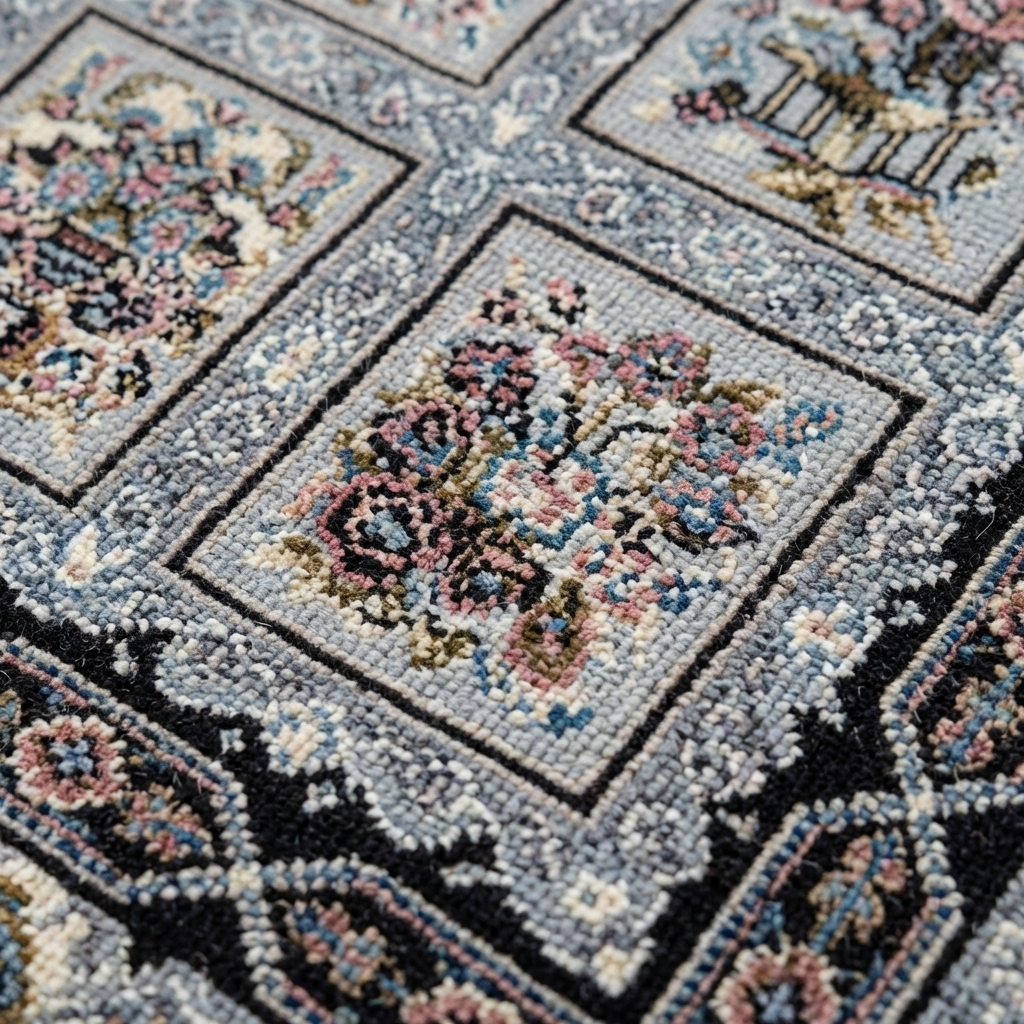 Täbriz Perserteppich – Maschinell – 225 × 150 cm – Grau Patchwork mit Medaillon