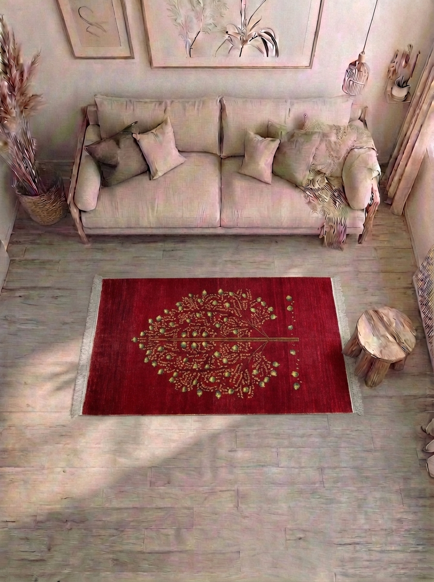 Gabbeh Perserteppich handgeknüpft – 200 × 145 cm – Rot mit Baummotiv – 1300 €