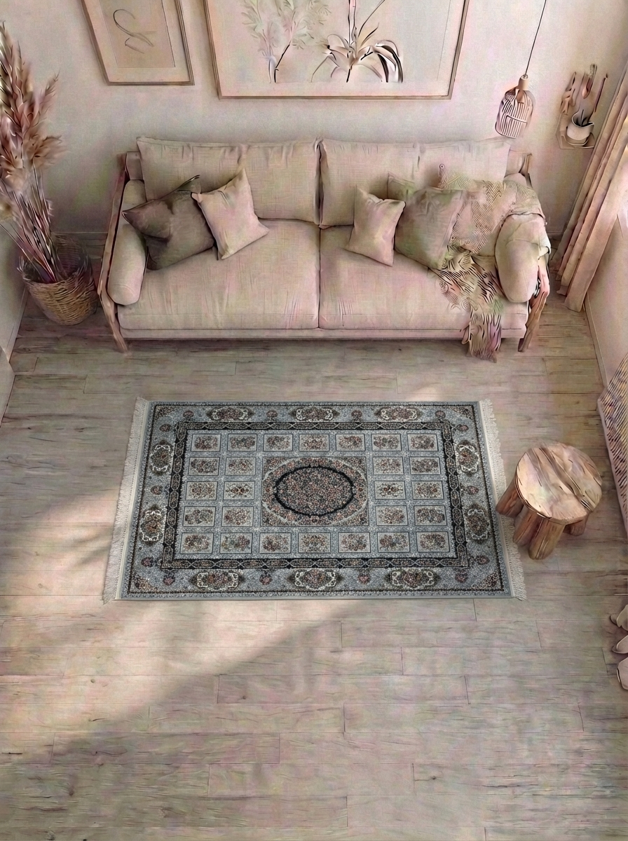 Täbriz Perserteppich – Maschinell – 225 × 150 cm – Grau Patchwork mit Medaillon