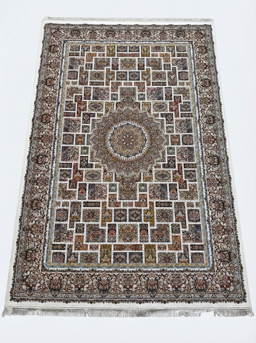 Täbriz Perserteppich – Maschinell – 225×150 cm – Beige/Braun (Medaillon & Kachelmuster)