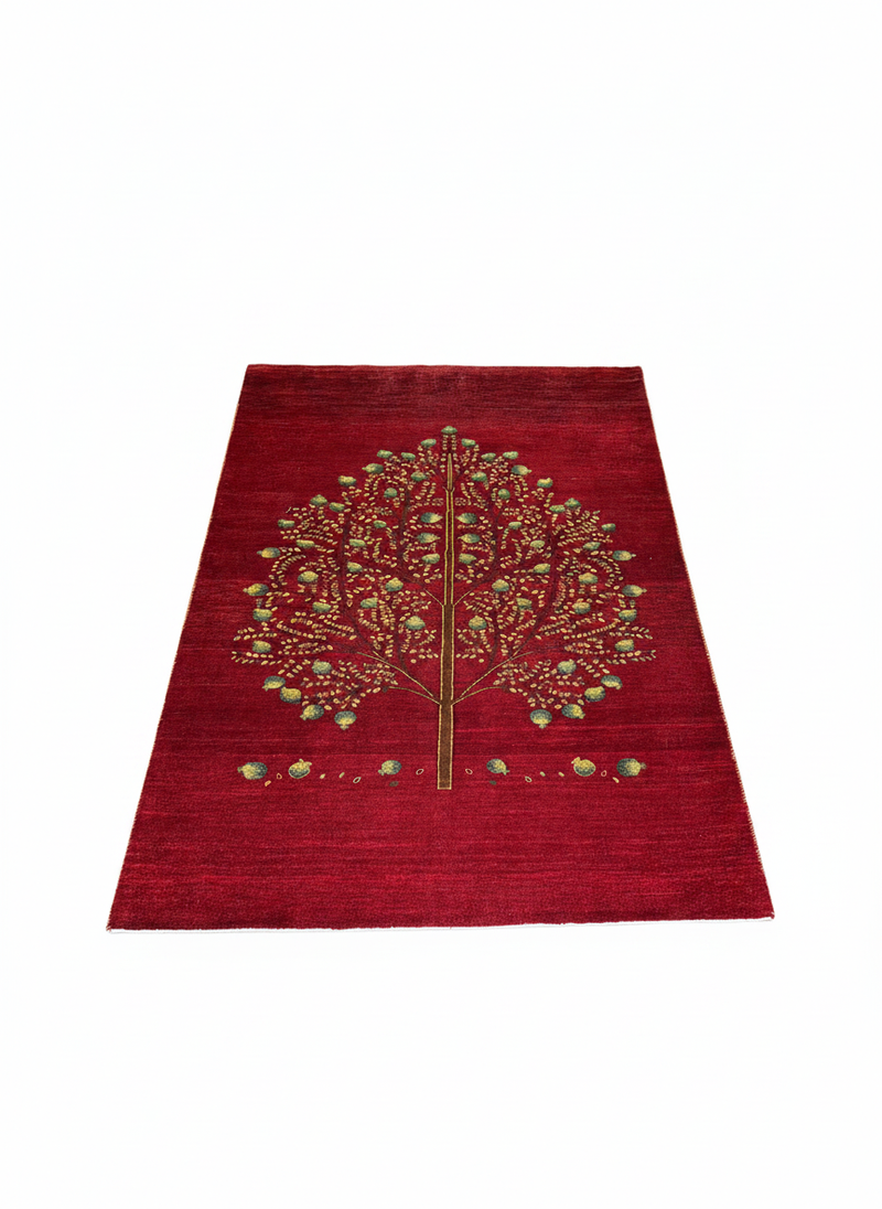 Gabbeh Perserteppich handgeknüpft – 200 × 145 cm – Rot mit Baummotiv – 1300 €