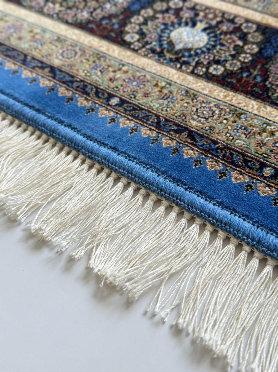Ghom Seide Perserteppich – Blau – 230×150 cm (Maschinell)