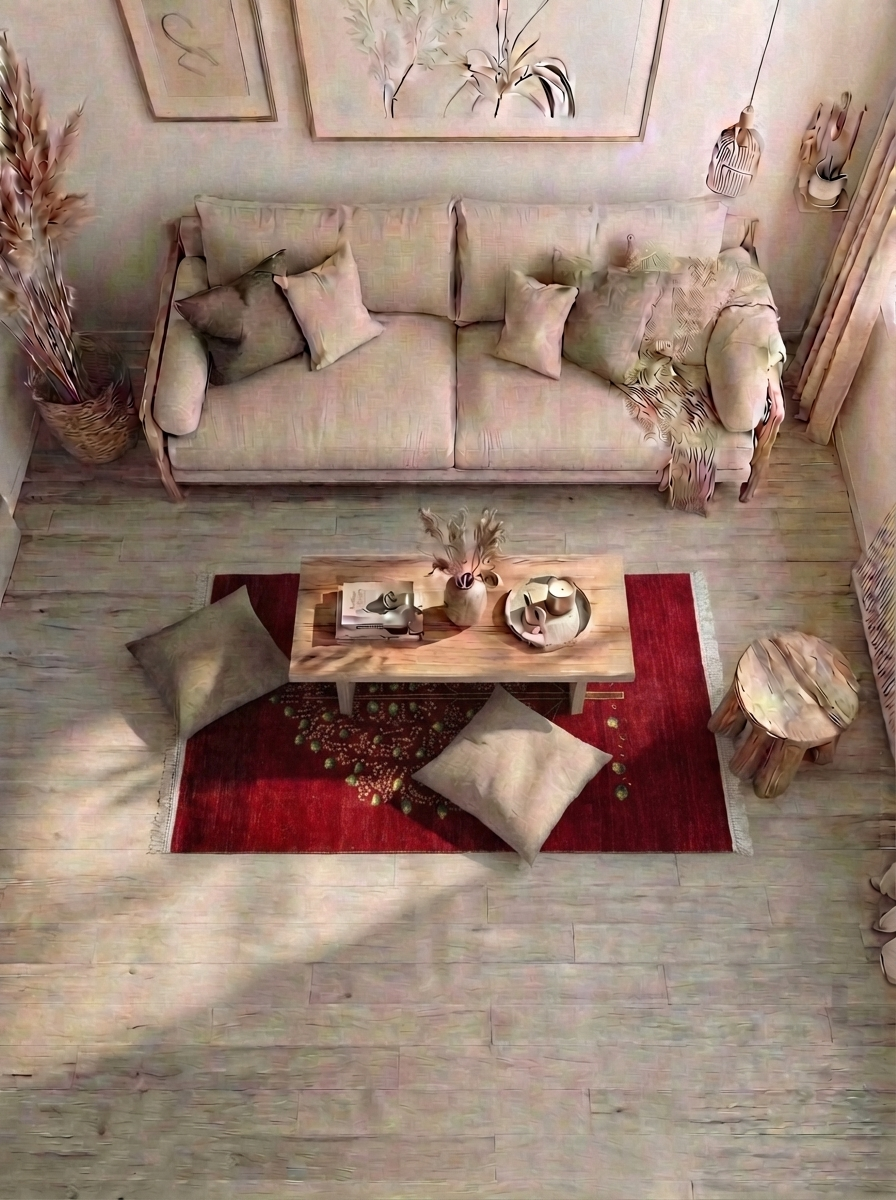Gabbeh Perserteppich handgeknüpft – 200 × 145 cm – Rot mit Baummotiv – 1300 €