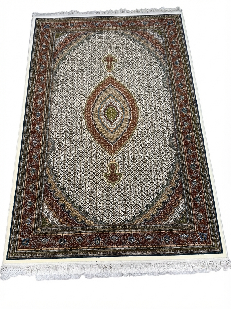 Täbriz Perserteppich – Maschinell – 225 × 150 cm – Creme/Braun