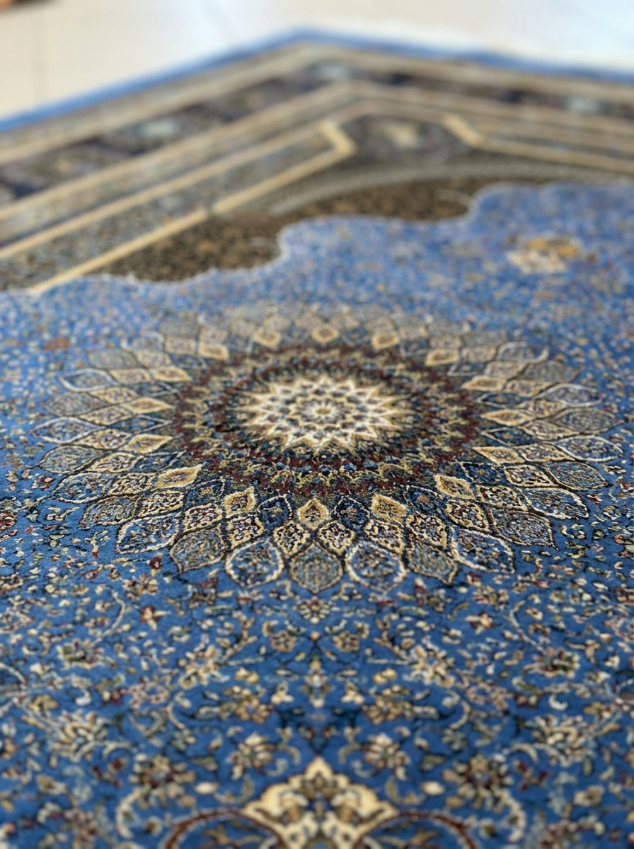 Ghom Seide Perserteppich – Blau – 230×150 cm (Maschinell)