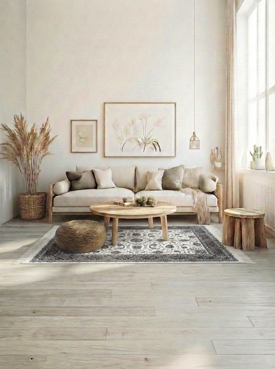 Täbriz Perserteppich (maschinell) – Creme/Schwarz – 225×150 cm
