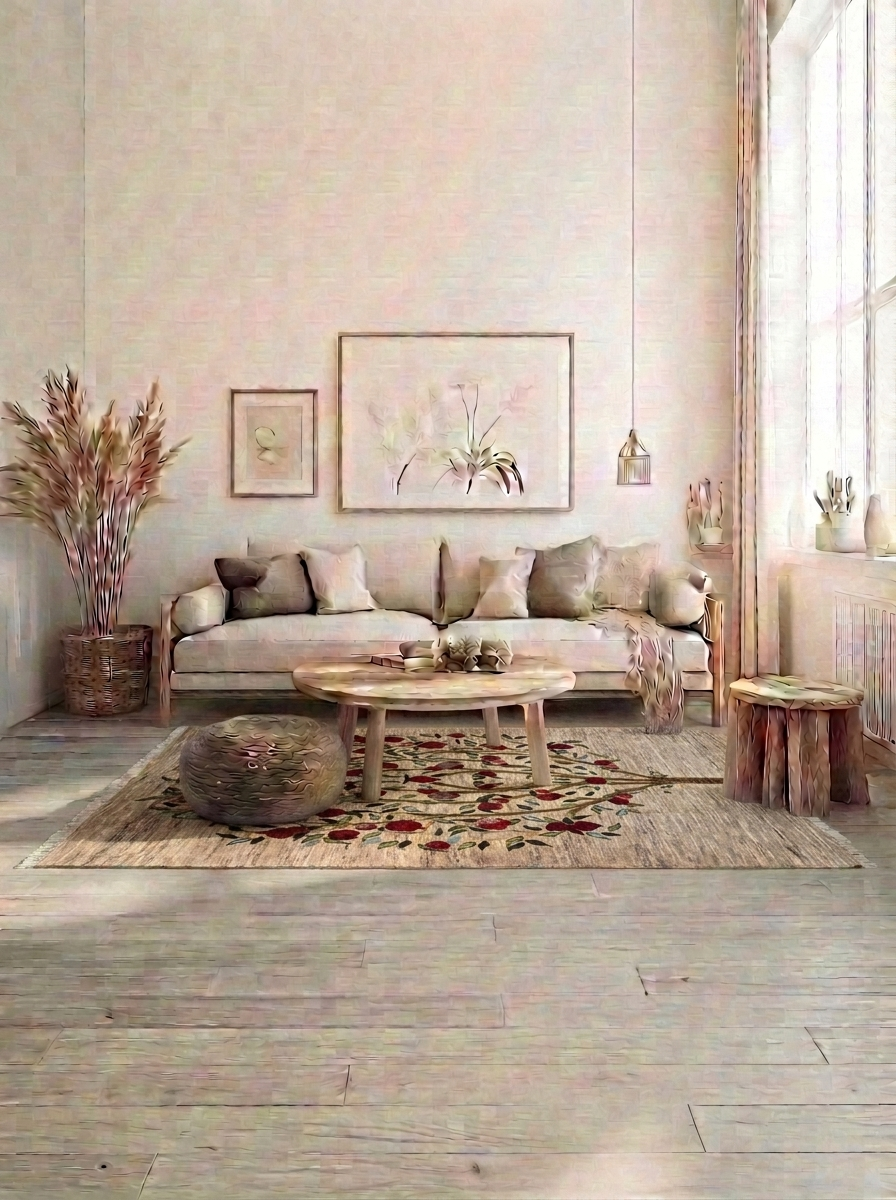 Gabbeh Perserteppich handgeknüpft – 228 × 159 cm – Natur mit Baummotiv