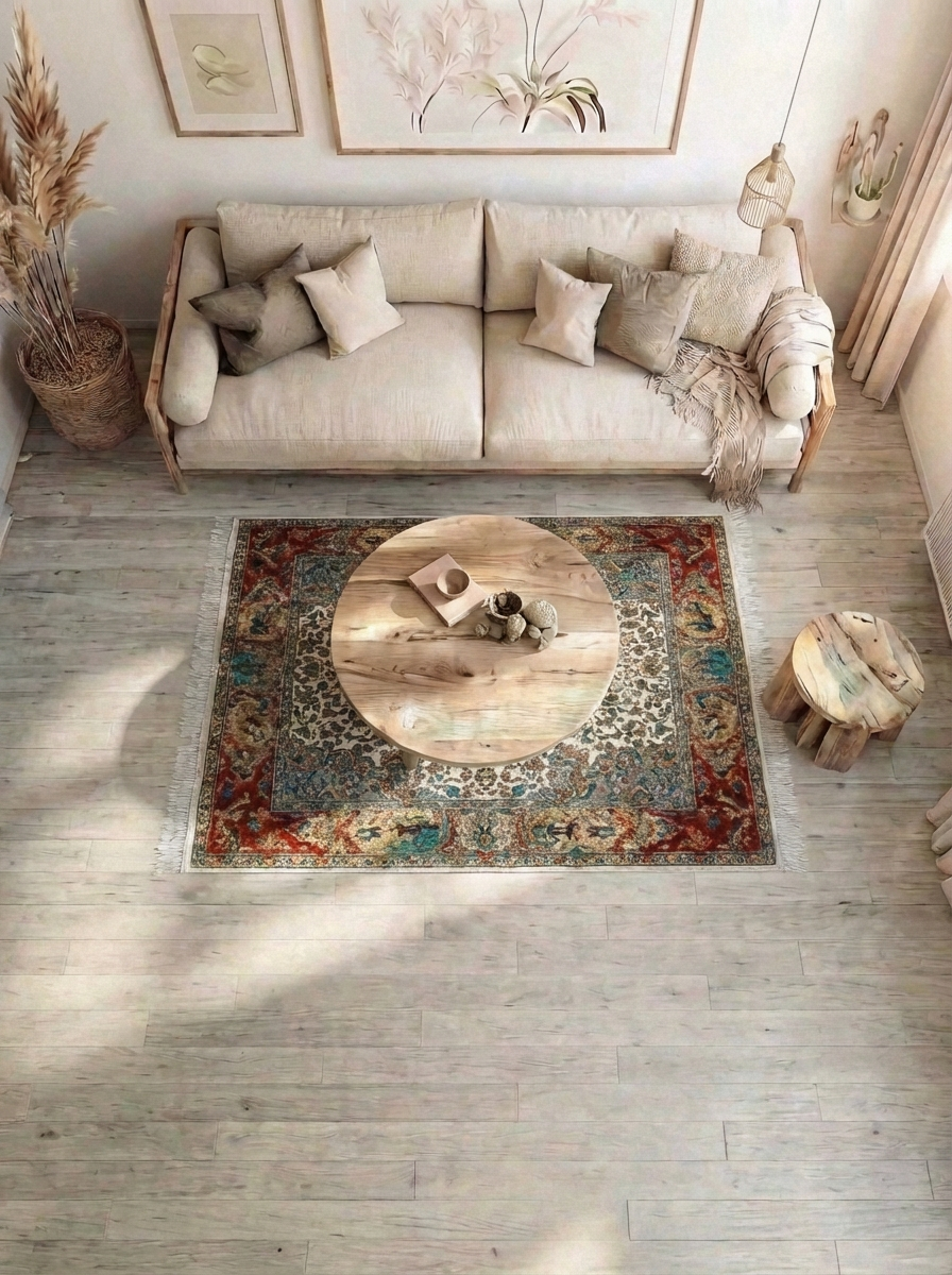 Ghom Seide Perserteppich – Creme/Rot – 215×150 cm (Maschinell)
