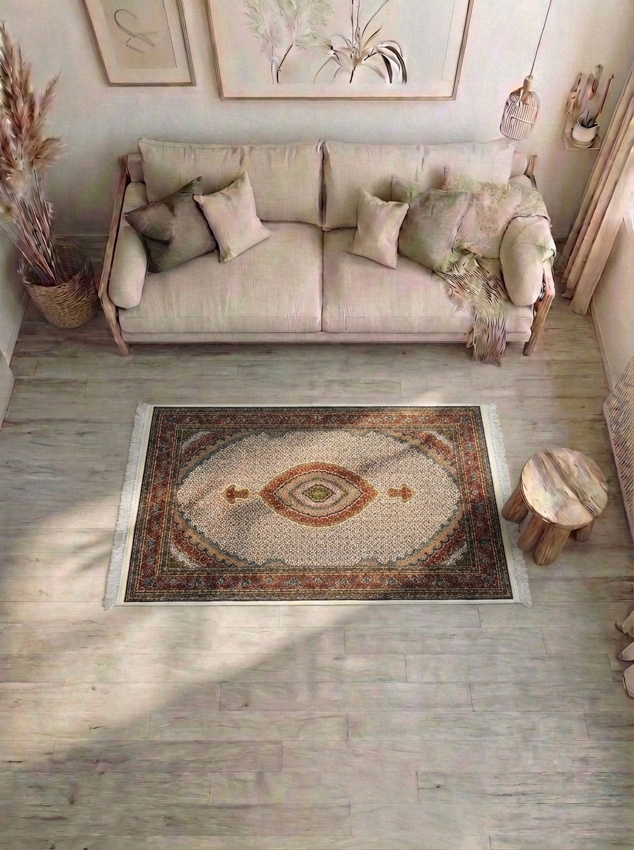 Täbriz Perserteppich – Maschinell – 225 × 150 cm – Creme/Braun