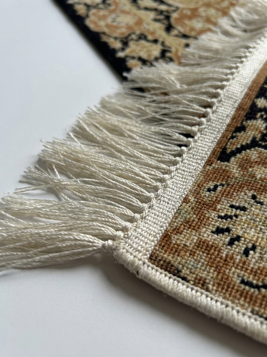 Handgeknüpfter Ghom Seide Perserteppich – Gold/Kupfer – 80×60 cm