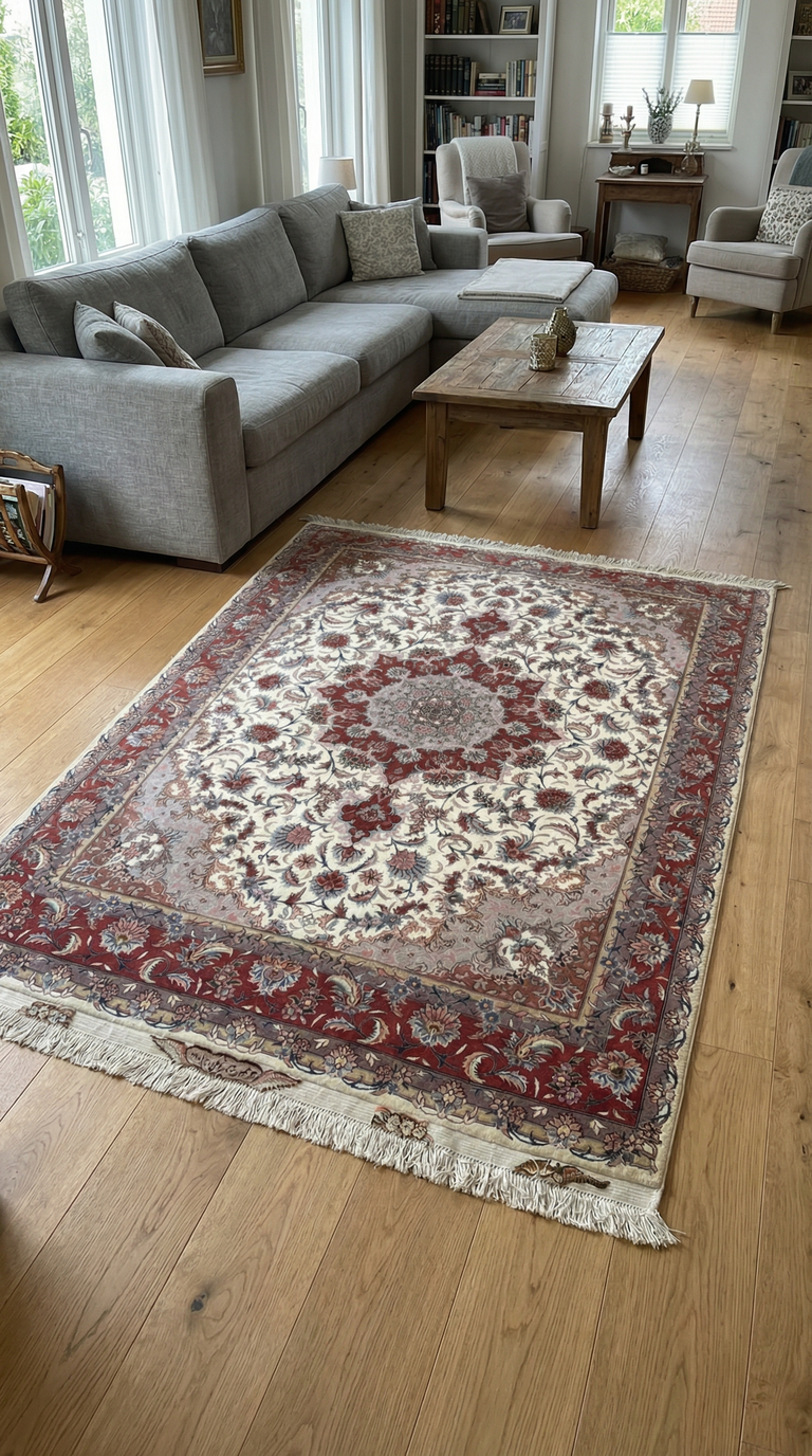 Klassischer Orientteppich mit Medaillon – Rot/Creme