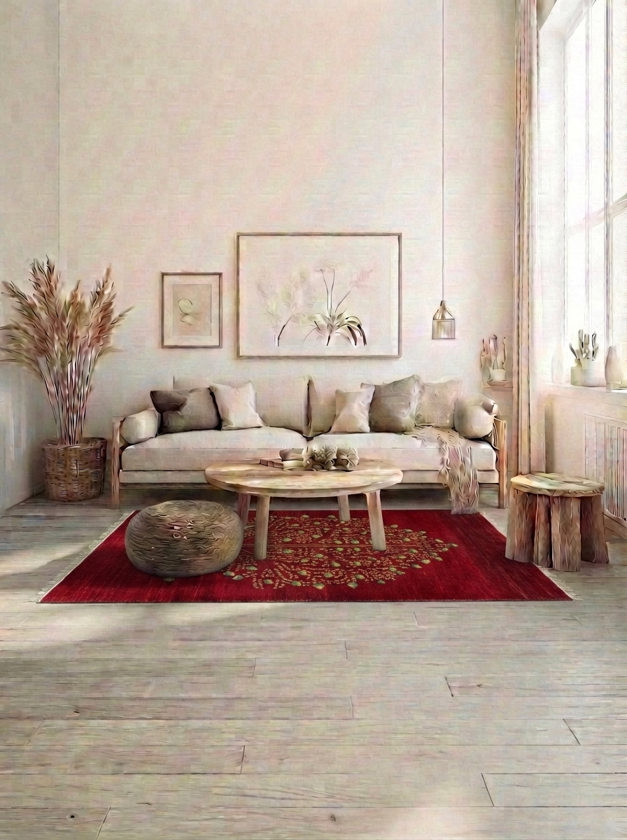 Gabbeh Perserteppich handgeknüpft – 200 × 145 cm – Rot mit Baummotiv – 1300 €