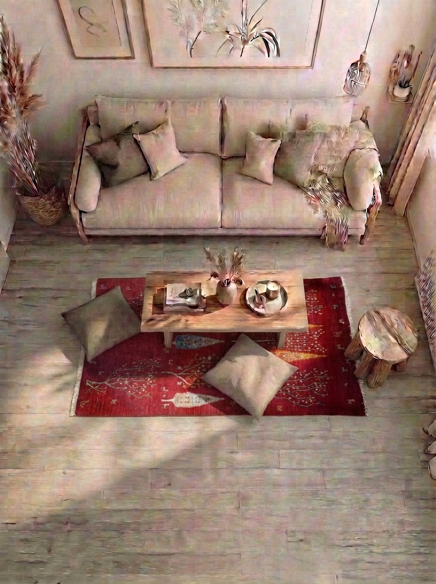 Gabbeh Perserteppich handgeknüpft – 240 × 154 cm – Rot mit Baummotiv
