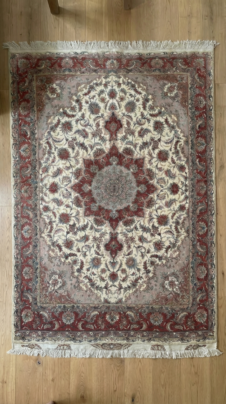 Klassischer Orientteppich mit Medaillon – Rot/Creme