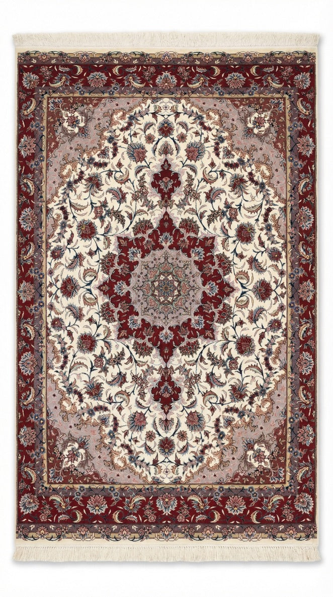 Klassischer Orientteppich mit Medaillon – Rot/Creme