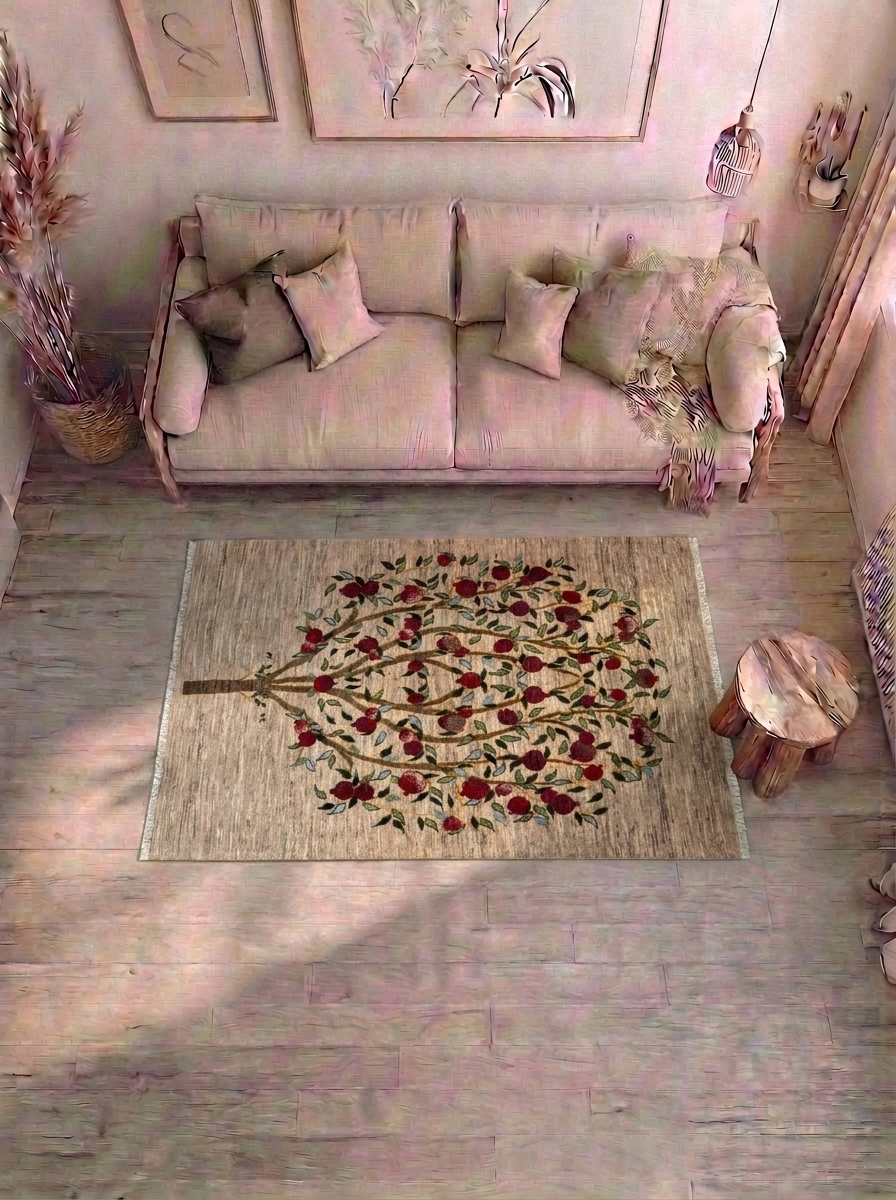 Gabbeh Perserteppich handgeknüpft – 228 × 159 cm – Natur mit Baummotiv