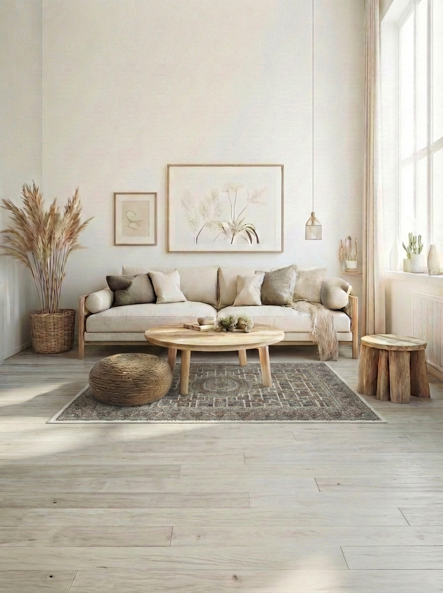 Täbriz Perserteppich – Maschinell – 225×150 cm – Beige/Braun (Medaillon & Kachelmuster)