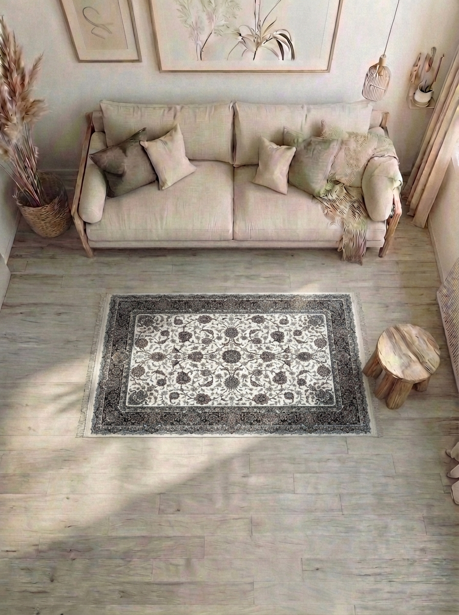 Täbriz Perserteppich (maschinell) – Creme/Schwarz – 225×150 cm