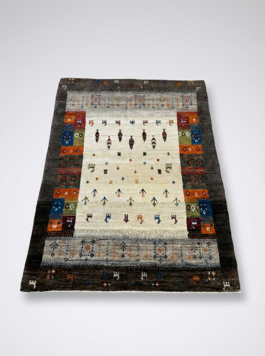 Handgeknüpfter Gabbeh Perserteppich – Creme/Mehrfarbig – 140×90 cm