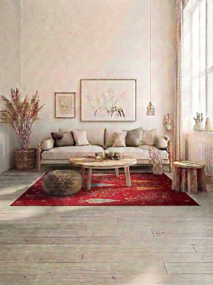 Gabbeh Perserteppich handgeknüpft – 240 × 154 cm – Rot mit Baummotiv