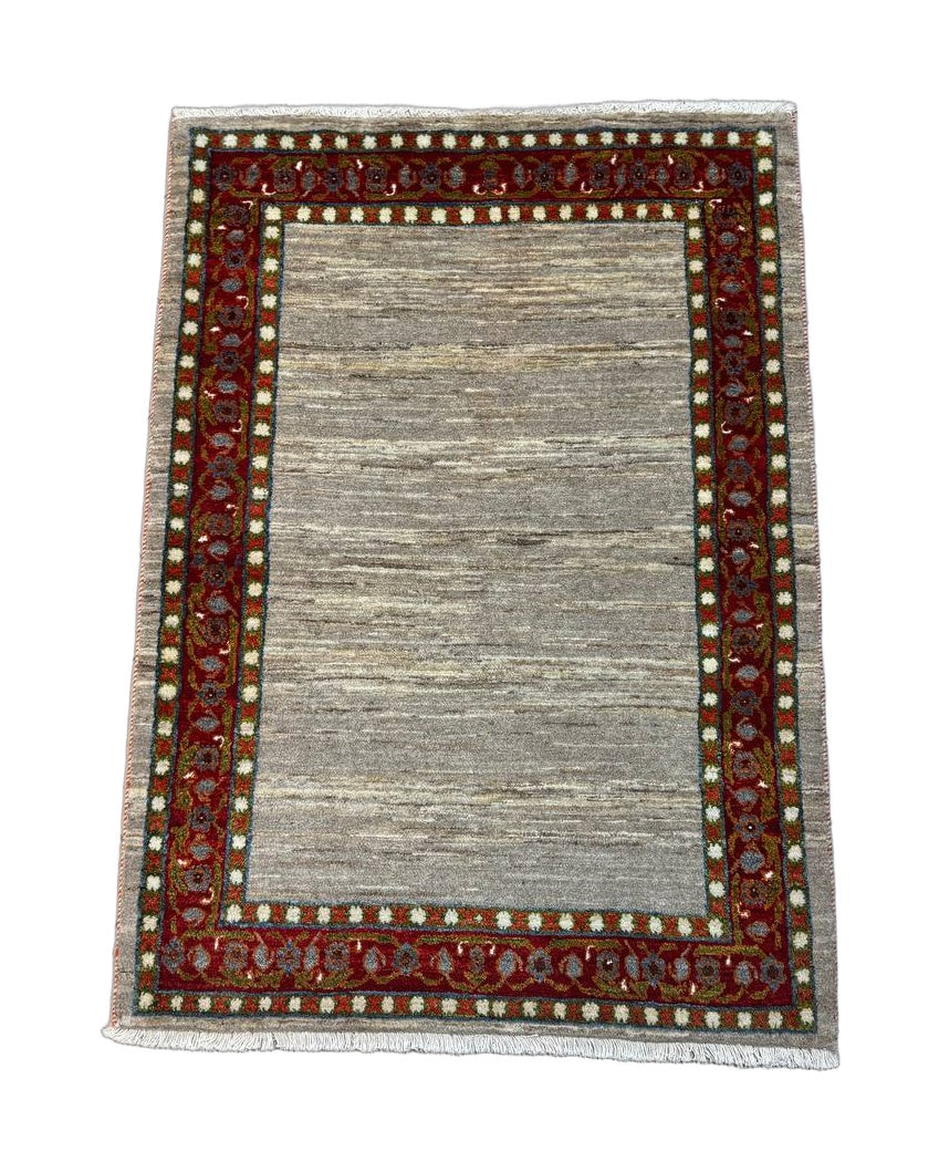 Produktfoto – Gabbeh Perserteppich Natur mit roter Bordüre 153×105 cm